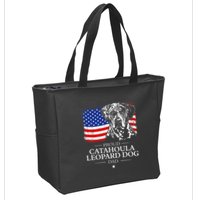 Proud Catahoula Leopard Dog Dad American Flag Patriotic Dog Zip Tote Bag