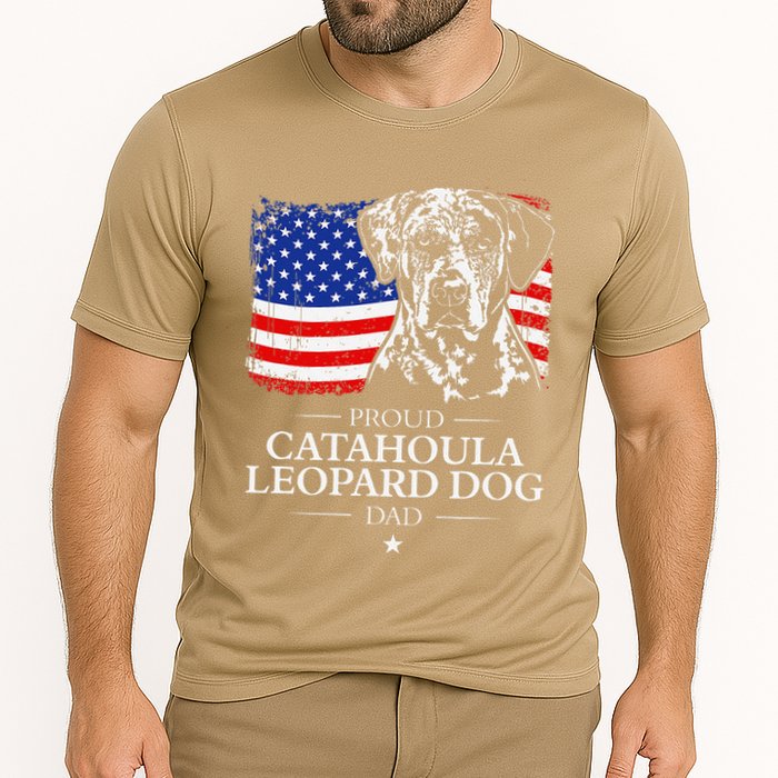 Proud Catahoula Leopard Dog Dad American Flag Patriotic Dog Cooling Performance Crew T-Shirt