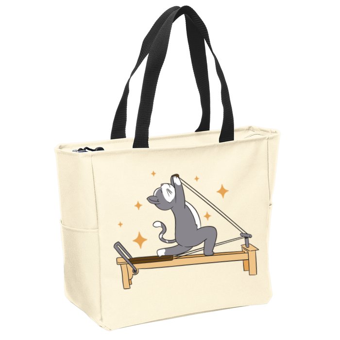 Pilates Cat Lover Funny Zip Tote Bag