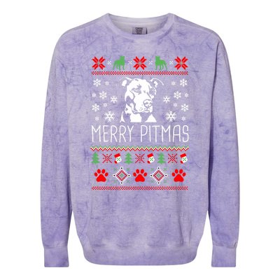 Pitbull Christmas Lovers Merry Pitmas Ugly Christmas Sweatshirt Colorblast Crewneck Sweatshirt