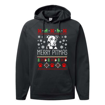 Pitbull Christmas Lovers Merry Pitmas Ugly Christmas Sweatshirt Performance Fleece Hoodie