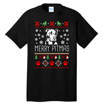 Pitbull Christmas Lovers Merry Pitmas Ugly Christmas Sweatshirt Tall T-Shirt