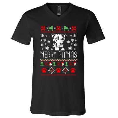 Pitbull Christmas Lovers Merry Pitmas Ugly Christmas Sweatshirt V-Neck T-Shirt