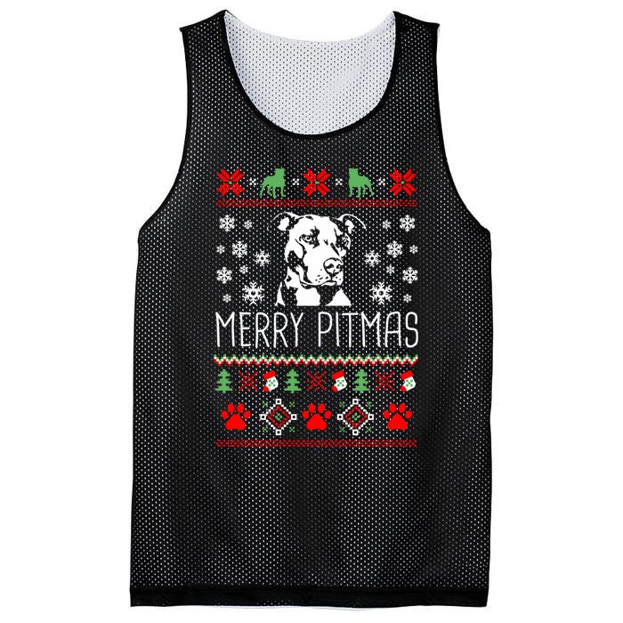 Pitbull Christmas Lovers Merry Pitmas Ugly Christmas Sweatshirt Mesh Reversible Basketball Jersey Tank