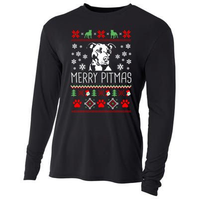 Pitbull Christmas Lovers Merry Pitmas Ugly Christmas Sweatshirt Cooling Performance Long Sleeve Crew