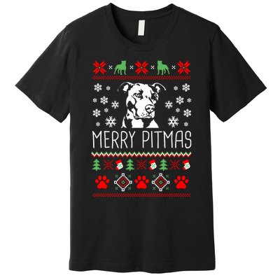 Pitbull Christmas Lovers Merry Pitmas Ugly Christmas Sweatshirt Premium T-Shirt