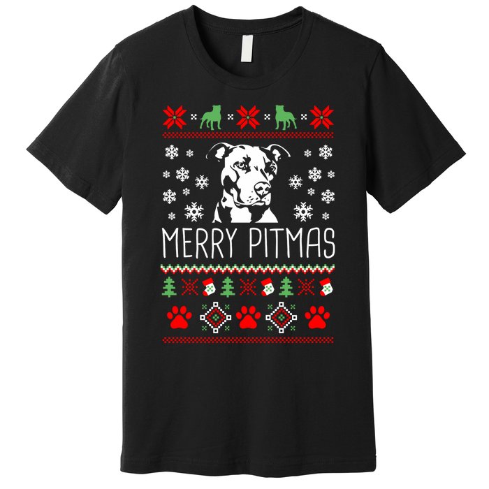 Pitbull Christmas Lovers Merry Pitmas Ugly Christmas Sweatshirt Premium T-Shirt