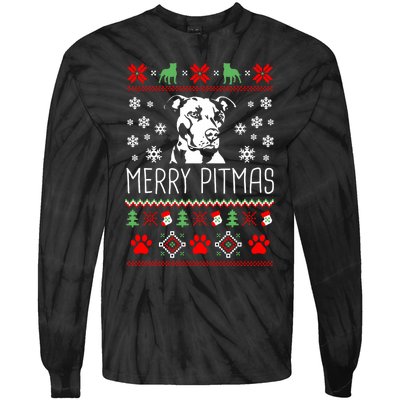 Pitbull Christmas Lovers Merry Pitmas Ugly Christmas Sweatshirt Tie-Dye Long Sleeve Shirt