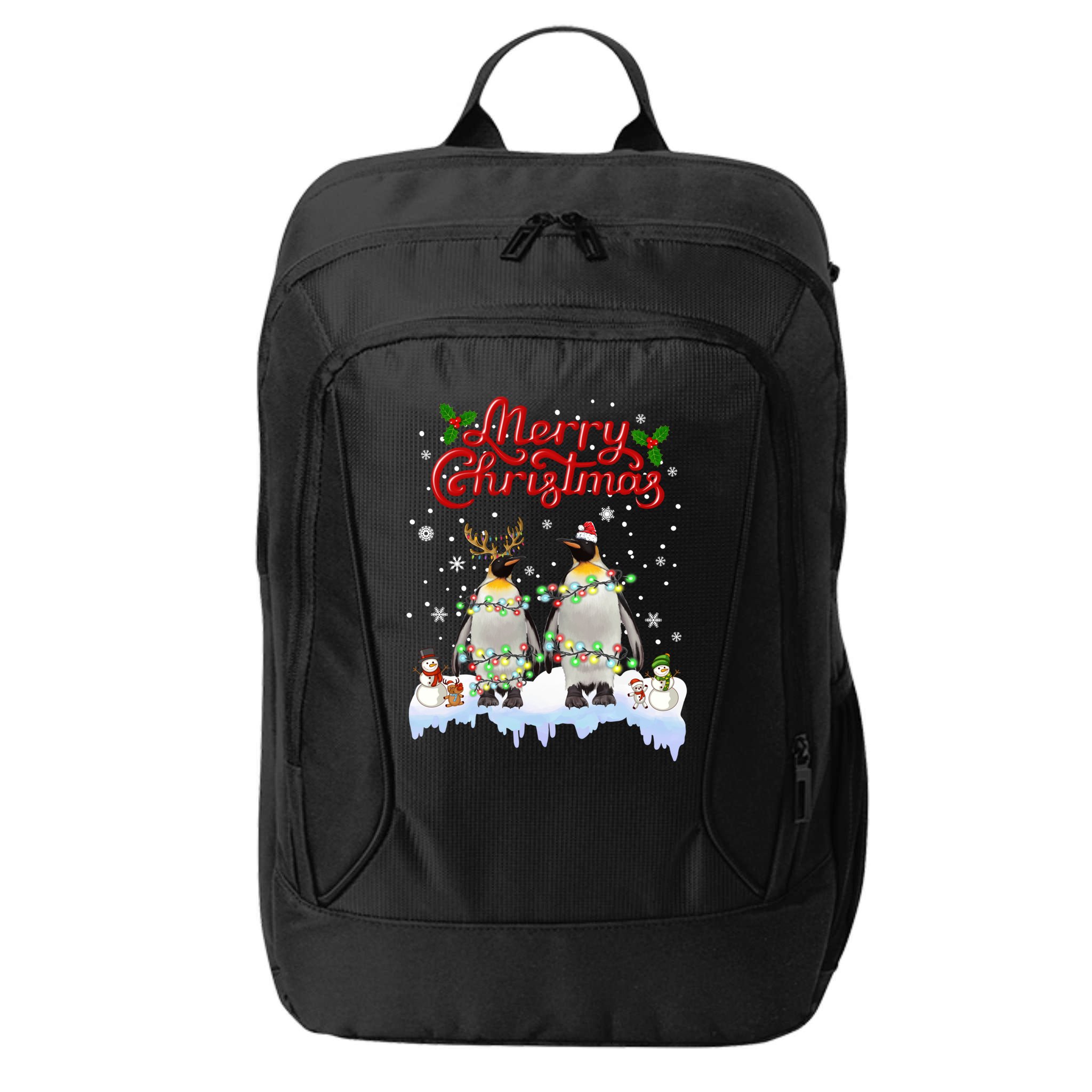 Penguins Christmas Lights Matching Family Xmas Animals Gift City Backpack