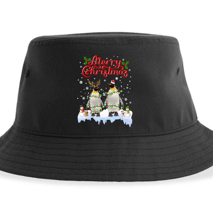 Penguins Christmas Lights Matching Family Xmas Animals Gift Sustainable Bucket Hat