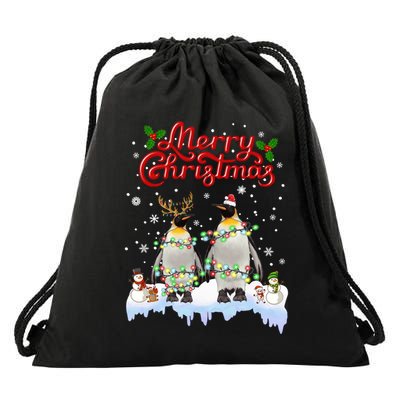 Penguins Christmas Lights Matching Family Xmas Animals Gift Drawstring Bag
