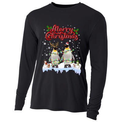 Penguins Christmas Lights Matching Family Xmas Animals Gift Cooling Performance Long Sleeve Crew