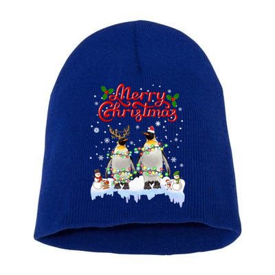 Penguins Christmas Lights Matching Family Xmas Animals Gift Short Acrylic Beanie