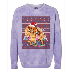 Pomeranian Christmas Lights Ugly Sweater Pomeranian Lover Gift Colorblast Crewneck Sweatshirt