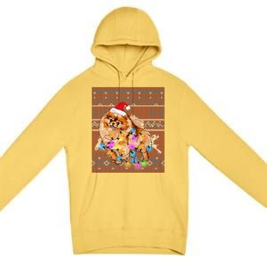 Pomeranian Christmas Lights Ugly Sweater Pomeranian Lover Gift Premium Pullover Hoodie