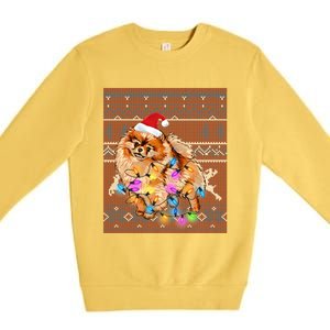 Pomeranian Christmas Lights Ugly Sweater Pomeranian Lover Gift Premium Crewneck Sweatshirt