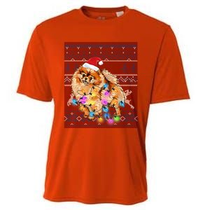 Pomeranian Christmas Lights Ugly Sweater Pomeranian Lover Gift Cooling Performance Crew T-Shirt