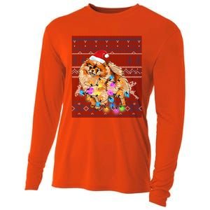 Pomeranian Christmas Lights Ugly Sweater Pomeranian Lover Gift Cooling Performance Long Sleeve Crew