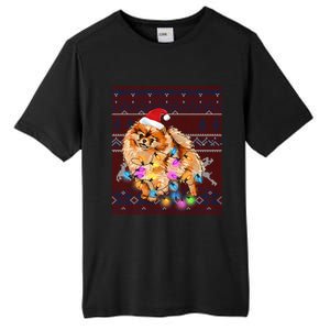 Pomeranian Christmas Lights Ugly Sweater Pomeranian Lover Gift Tall Fusion ChromaSoft Performance T-Shirt