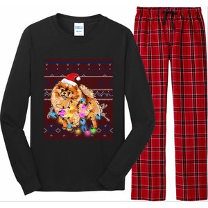 Pomeranian Christmas Lights Ugly Sweater Pomeranian Lover Gift Long Sleeve Pajama Set