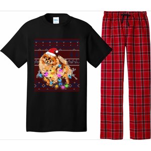 Pomeranian Christmas Lights Ugly Sweater Pomeranian Lover Gift Pajama Set