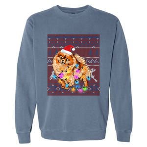 Pomeranian Christmas Lights Ugly Sweater Pomeranian Lover Gift Garment-Dyed Sweatshirt