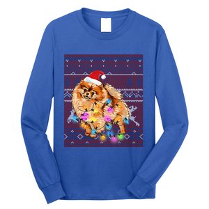 Pomeranian Christmas Lights Ugly Sweater Pomeranian Lover Gift Long Sleeve Shirt