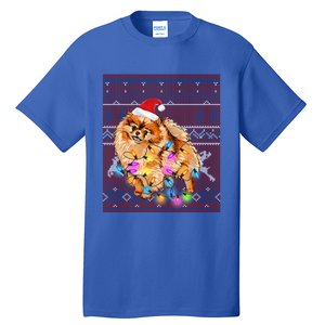 Pomeranian Christmas Lights Ugly Sweater Pomeranian Lover Gift Tall T-Shirt