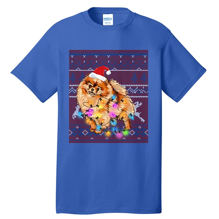 Pomeranian Christmas Lights Ugly Sweater Pomeranian Lover Gift Tall T-Shirt