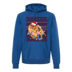 Pomeranian Christmas Lights Ugly Sweater Pomeranian Lover Gift Premium Hoodie