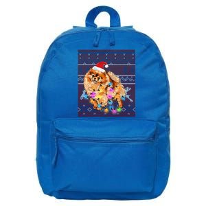 Pomeranian Christmas Lights Ugly Sweater Pomeranian Lover Gift 16 in Basic Backpack