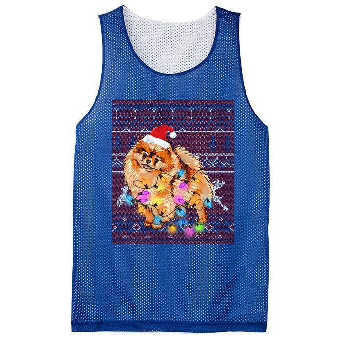 Pomeranian Christmas Lights Ugly Sweater Pomeranian Lover Gift Mesh Reversible Basketball Jersey Tank