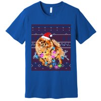 Pomeranian Christmas Lights Ugly Sweater Pomeranian Lover Gift Premium T-Shirt