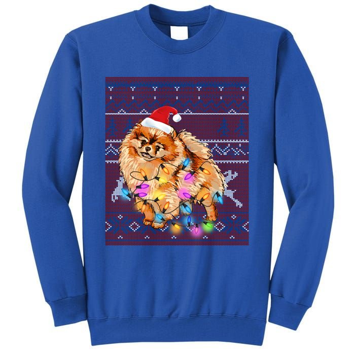 Pomeranian Christmas Lights Ugly Sweater Pomeranian Lover Gift Tall Sweatshirt