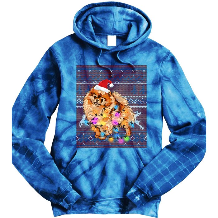 Pomeranian Christmas Lights Ugly Sweater Pomeranian Lover Gift Tie Dye Hoodie