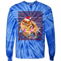 Pomeranian Christmas Lights Ugly Sweater Pomeranian Lover Gift Tie-Dye Long Sleeve Shirt