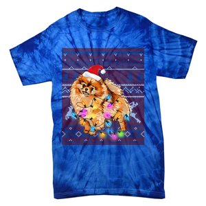 Pomeranian Christmas Lights Ugly Sweater Pomeranian Lover Gift Tie-Dye T-Shirt