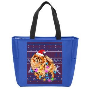 Pomeranian Christmas Lights Ugly Sweater Pomeranian Lover Gift Zip Tote Bag