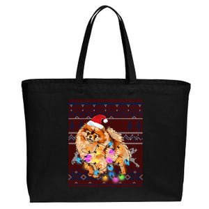 Pomeranian Christmas Lights Ugly Sweater Pomeranian Lover Gift Cotton Canvas Jumbo Tote