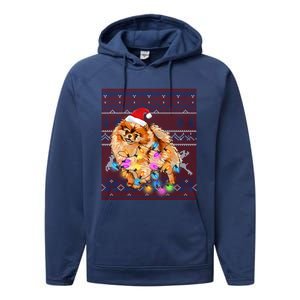 Pomeranian Christmas Lights Ugly Sweater Pomeranian Lover Gift Performance Fleece Hoodie