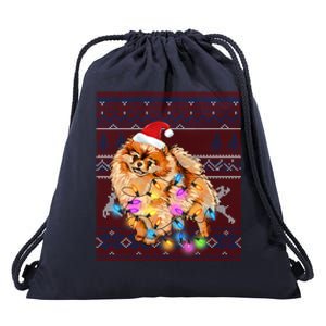 Pomeranian Christmas Lights Ugly Sweater Pomeranian Lover Gift Drawstring Bag