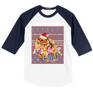 Pomeranian Christmas Lights Ugly Sweater Pomeranian Lover Gift Baseball Sleeve Shirt