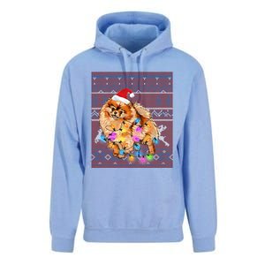 Pomeranian Christmas Lights Ugly Sweater Pomeranian Lover Gift Unisex Surf Hoodie