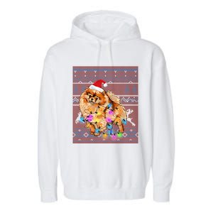 Pomeranian Christmas Lights Ugly Sweater Pomeranian Lover Gift Garment-Dyed Fleece Hoodie