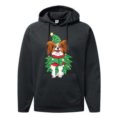 Papillon Christmas Lights Funny Xmas Dog Lover Pajama Performance Fleece Hoodie