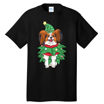 Papillon Christmas Lights Funny Xmas Dog Lover Pajama Tall T-Shirt