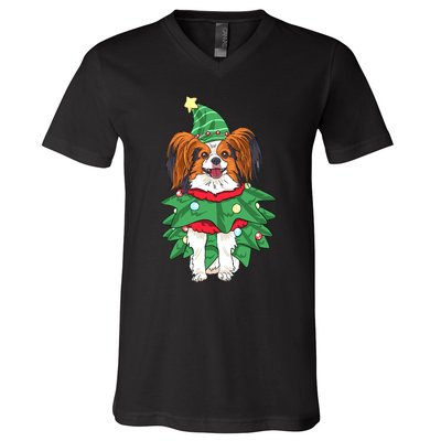 Papillon Christmas Lights Funny Xmas Dog Lover Pajama V-Neck T-Shirt