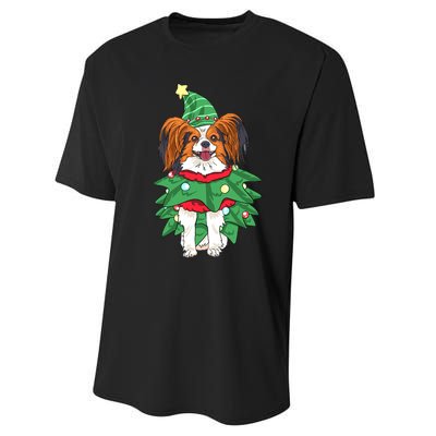 Papillon Christmas Lights Funny Xmas Dog Lover Pajama Performance Sprint T-Shirt