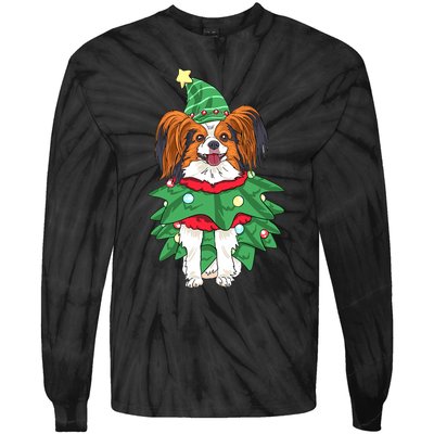 Papillon Christmas Lights Funny Xmas Dog Lover Pajama Tie-Dye Long Sleeve Shirt