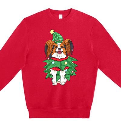 Papillon Christmas Lights Funny Xmas Dog Lover Pajama Premium Crewneck Sweatshirt